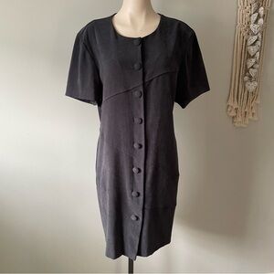 90s Vintage Jolibel Petite Front Button Corporate Sheath Dress Grey Basic